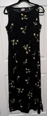 Vintage 90s Jalate Floral Maxi Dress Size Large Black Yellow Whimsigoth Grunge